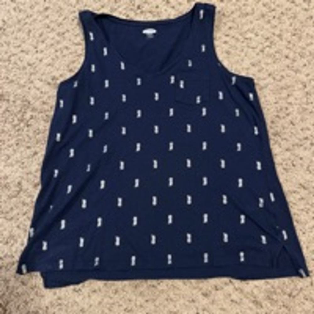 Women's Old Navy Tank Top, Size L, Blue with Silver Print